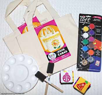 decorate a tote bag with paint and stamps