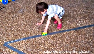 Make duck tape highways for kids to play their cars on and reinforce following directions.