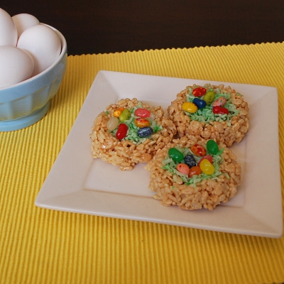 Make these cute Easter Rice Krispies Nests with Jelly Belly Eggs.