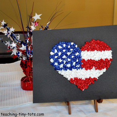 Patriotic Craft for Kids making a Heart Flag