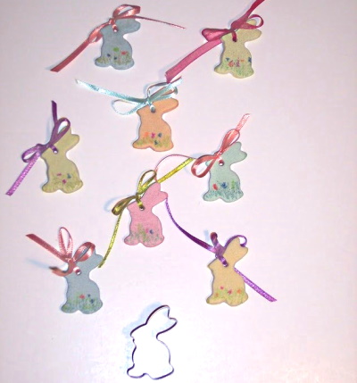 Making rabbit ornaments for Easter with Salt Dough.
