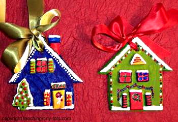 Salt Dough Christmas Cottage Ornaments with pattern.