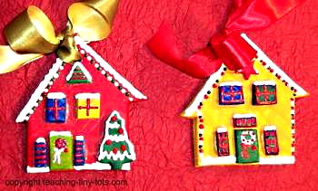 Salt Dough Christmas Cottage Ornaments with pattern.
