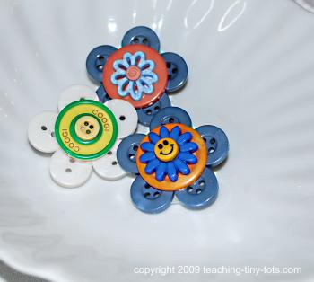 Making button flowers.