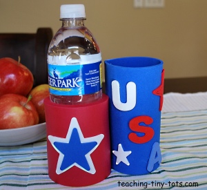 Can hug or coozie for Fourth of July parties.