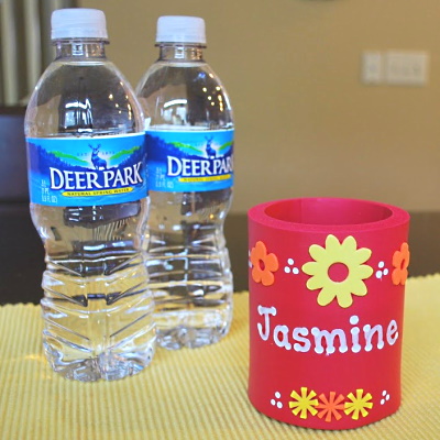 Make a cute personalized can hug or coozie to keep water cool this summer.