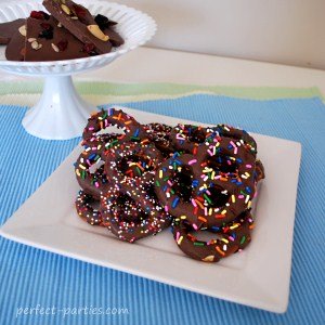 Chocolate dipped pretzels with sprinkles