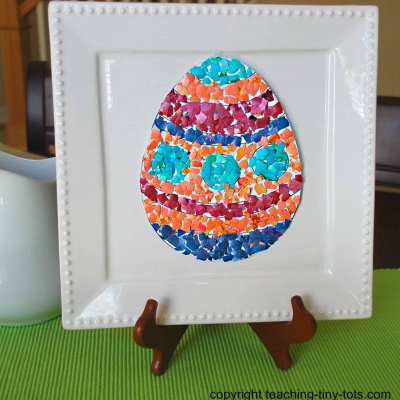 Easter Eggshell Mosaic with crushed colored eggshells.