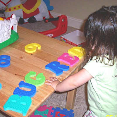 Large foam letters and numbers are a great toy to help introduce the alphabet and simple words.