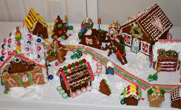 Gingerbread House Village made with Construction Gingerbread.