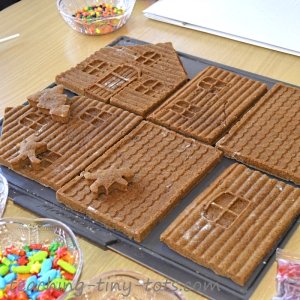 Baking the sides of a Gingerbread House.