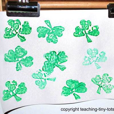 Potato Printing Shamrocks.