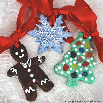 Salt Dough Ornaments Using Cookie Cutters for Christmas.