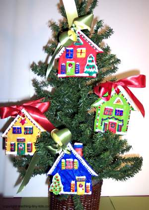 Salt Dough Christmas Cottage Ornaments on tree