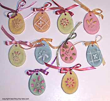 Salt dough ornaments using cookie stamps.