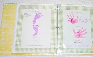 Hand print and foot print for baby book memories.