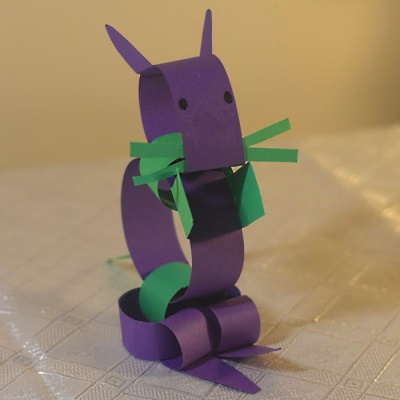 Chinese zodiac rat made with colored construction paper strips.
